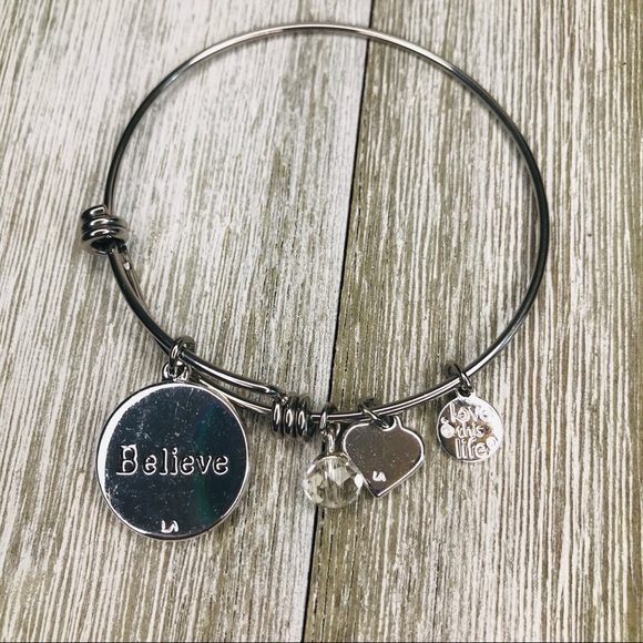 3/$15 Footnotes Butterfly Believe Charm Bangle - Picture 2 of 8